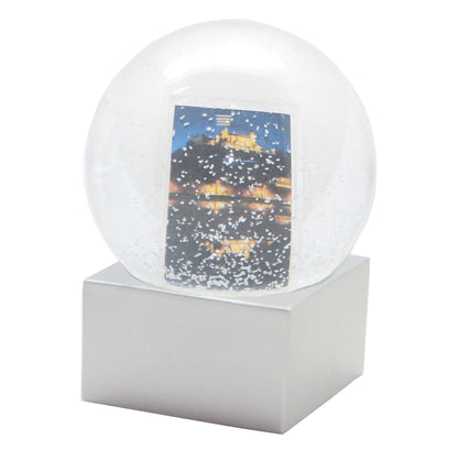 Bastelset mit 100mm Glas für DIY-Schneekugel mit Fotoeinsatz mit Polyresin-Sockel silber eckig - Schneekugelhaus