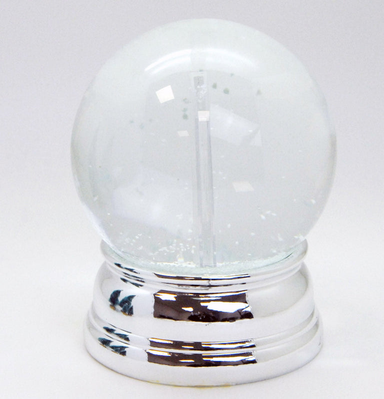 Bastelset mit 100mm Glas für DIY-Schneekugel mit Fotoeinsatz mit Polyresin-Sockel silber eckig - Schneekugelhaus