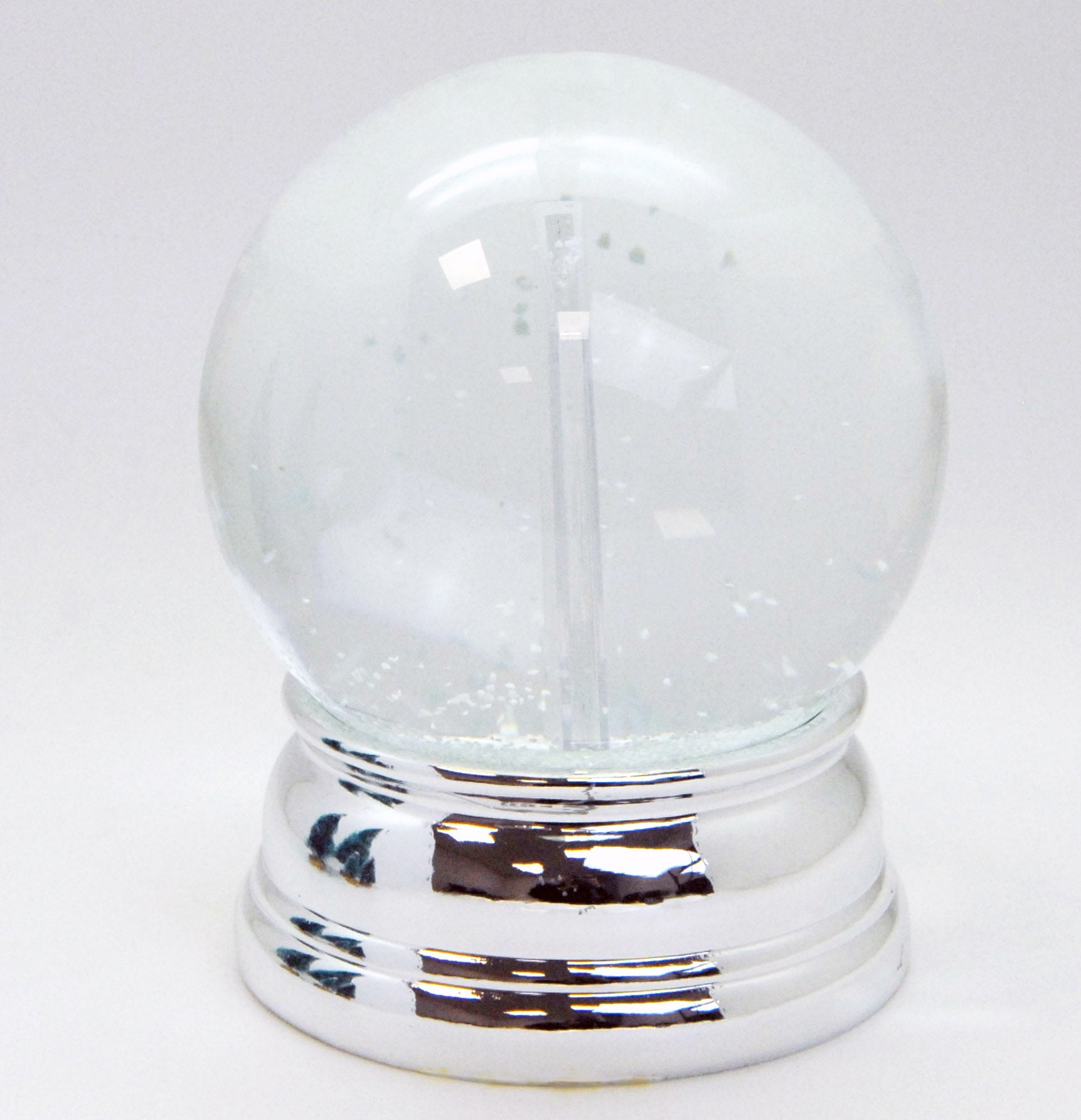 Bastelset mit 100mm Glas für DIY-Schneekugel mit Fotoeinsatz mit Polyresin-Sockel silber eckig - Schneekugelhaus