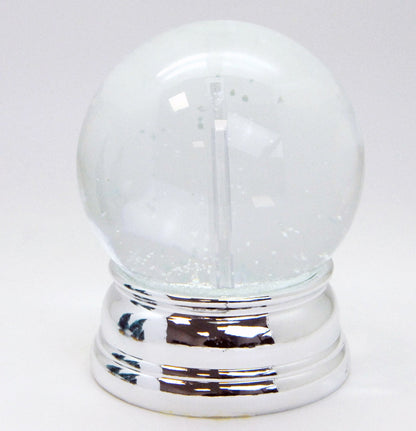 Bastelset mit 100mm Glas für DIY-Schneekugel mit Fotoeinsatz mit Polyresin-Sockel silber eckig - Schneekugelhaus