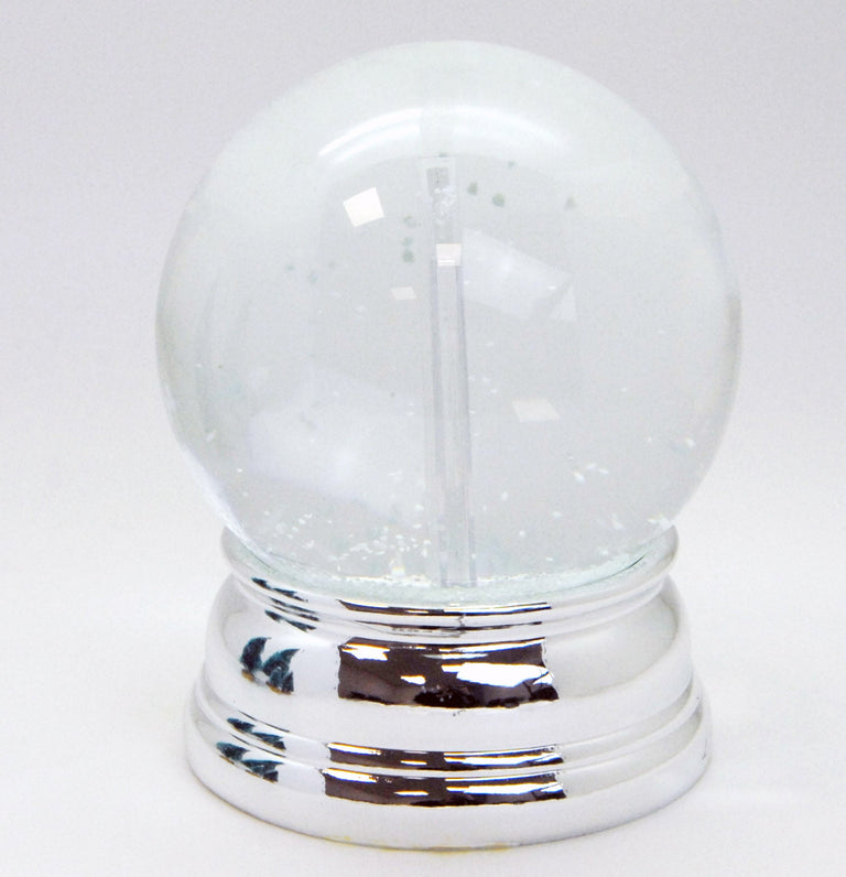 Bastelset mit 100mm Glas für DIY-Schneekugel mit Fotoeinsatz mit Polyresin-Sockel silber eckig - Schneekugelhaus