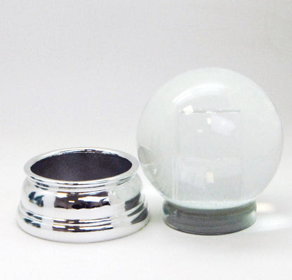 Bastelset mit 100mm Glas für DIY-Schneekugel mit Fotoeinsatz mit Polyresin-Sockel silber eckig - Schneekugelhaus