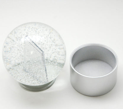 Bastelset mit 100mm Glas für DIY-Schneekugel mit Fotoeinsatz mit Polyresin-Sockel silber rund - Schneekugelhaus