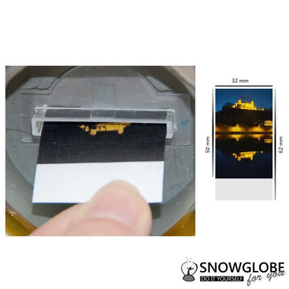 Bastelset mit 100mm Glas für DIY-Schneekugel mit Fotoeinsatz mit Porzellan-Sockel golden glänzend - Schneekugelhaus