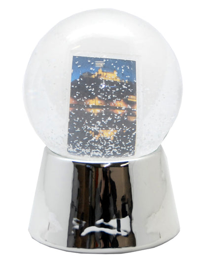 Bastelset mit 100mm Glas für DIY-Schneekugel mit Fotoeinsatz mit Porzellan-Sockel silber glänzend - Schneekugelhaus