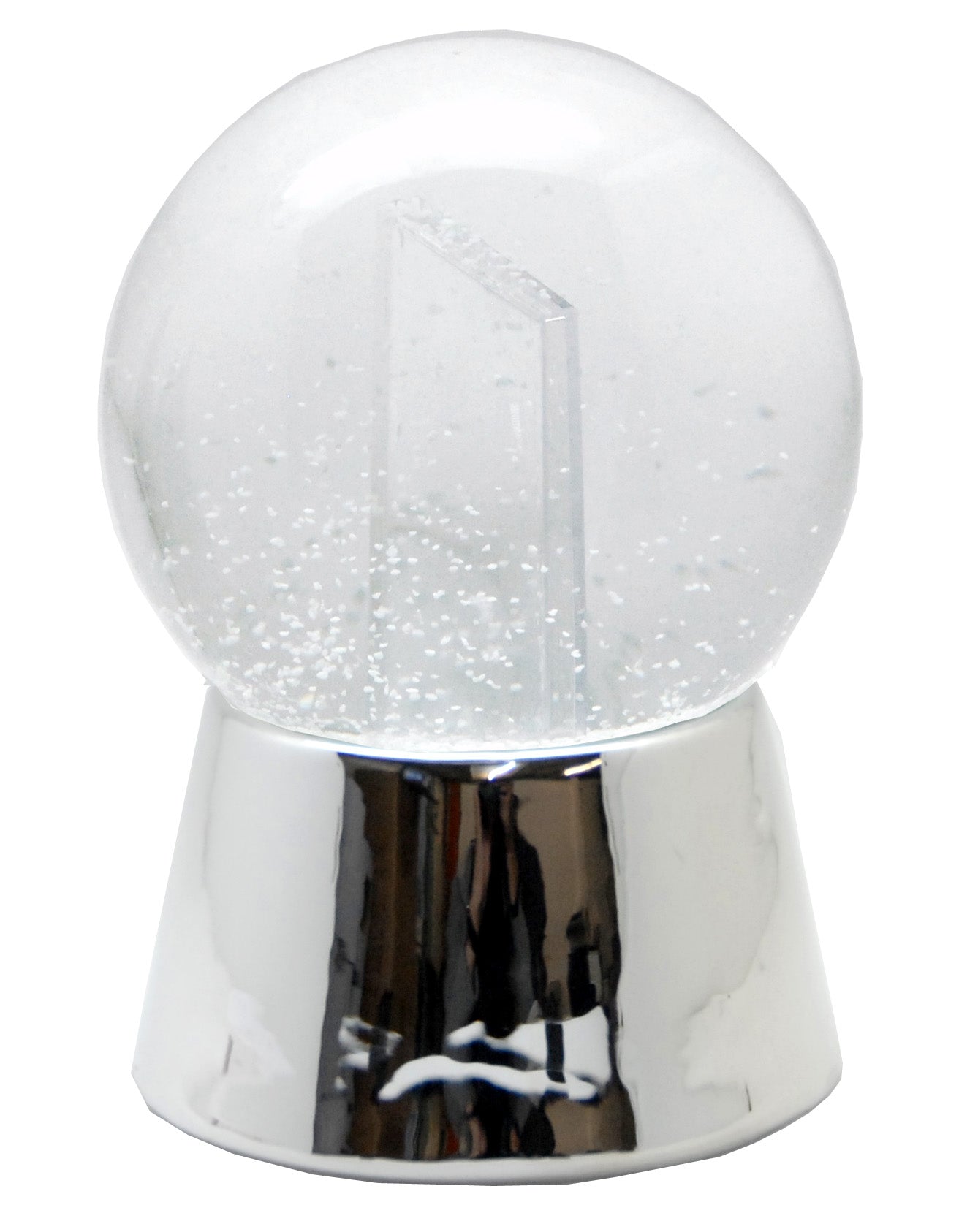 Bastelset mit 100mm Glas für DIY-Schneekugel mit Fotoeinsatz mit Porzellan-Sockel silber glänzend - Schneekugelhaus