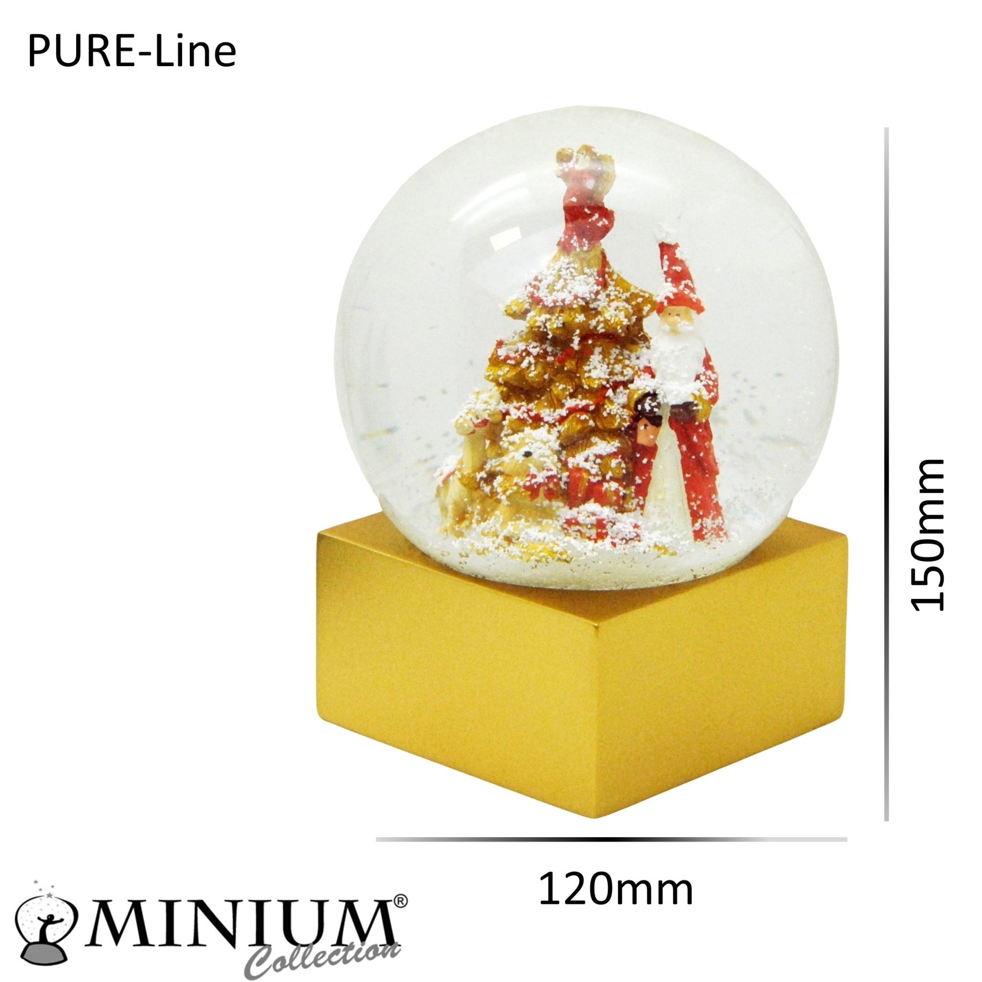 Designer Schneekugel Weihnachtsmann Christbaum rot gold Sockel gold eck PURE-Line - Schneekugelhaus