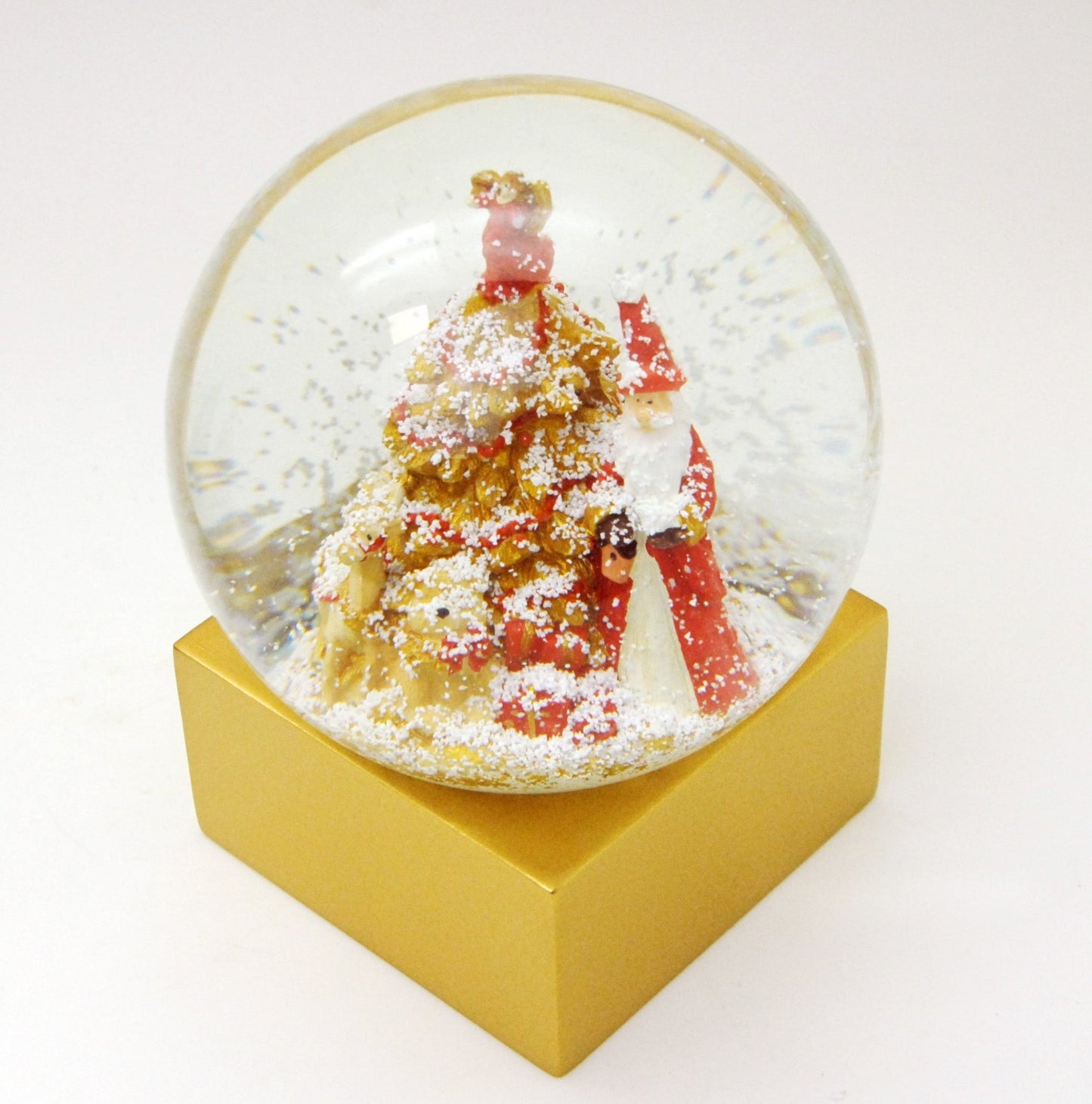 Designer Schneekugel Weihnachtsmann Christbaum rot gold Sockel gold eck PURE-Line - Schneekugelhaus