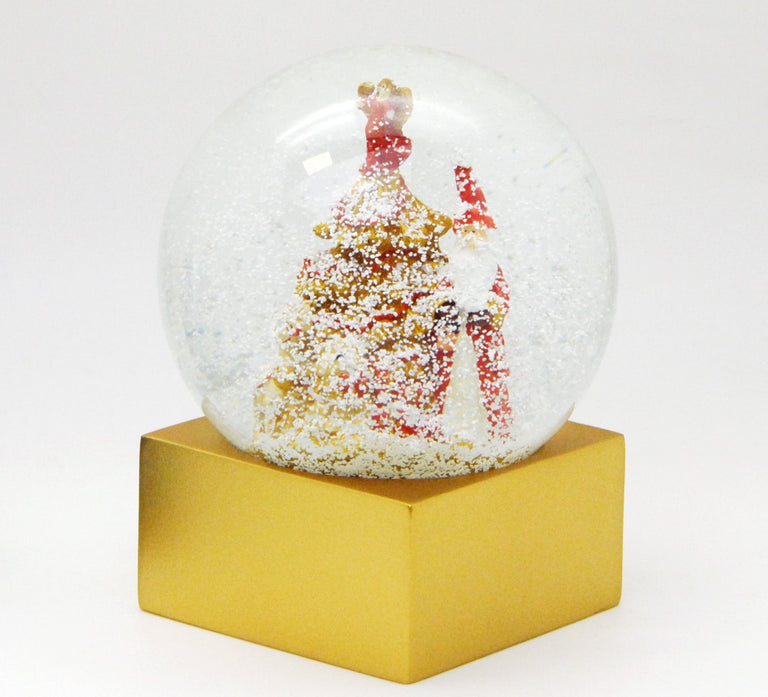 Designer Schneekugel Weihnachtsmann Christbaum rot gold Sockel gold eck PURE-Line - Schneekugelhaus