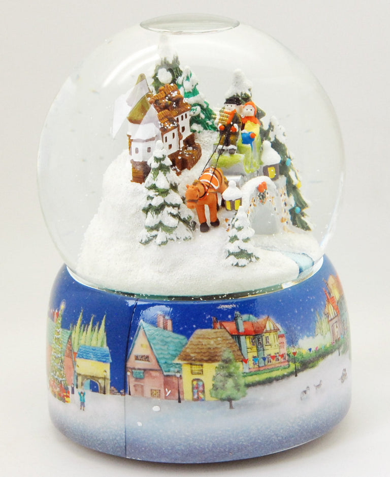 Mega Schneekugel Historische Kutschfahrt zum Weihnachtsmarkt mit Musikspieluhr Winter Wonderland- Luftblase - Schneekugelhaus