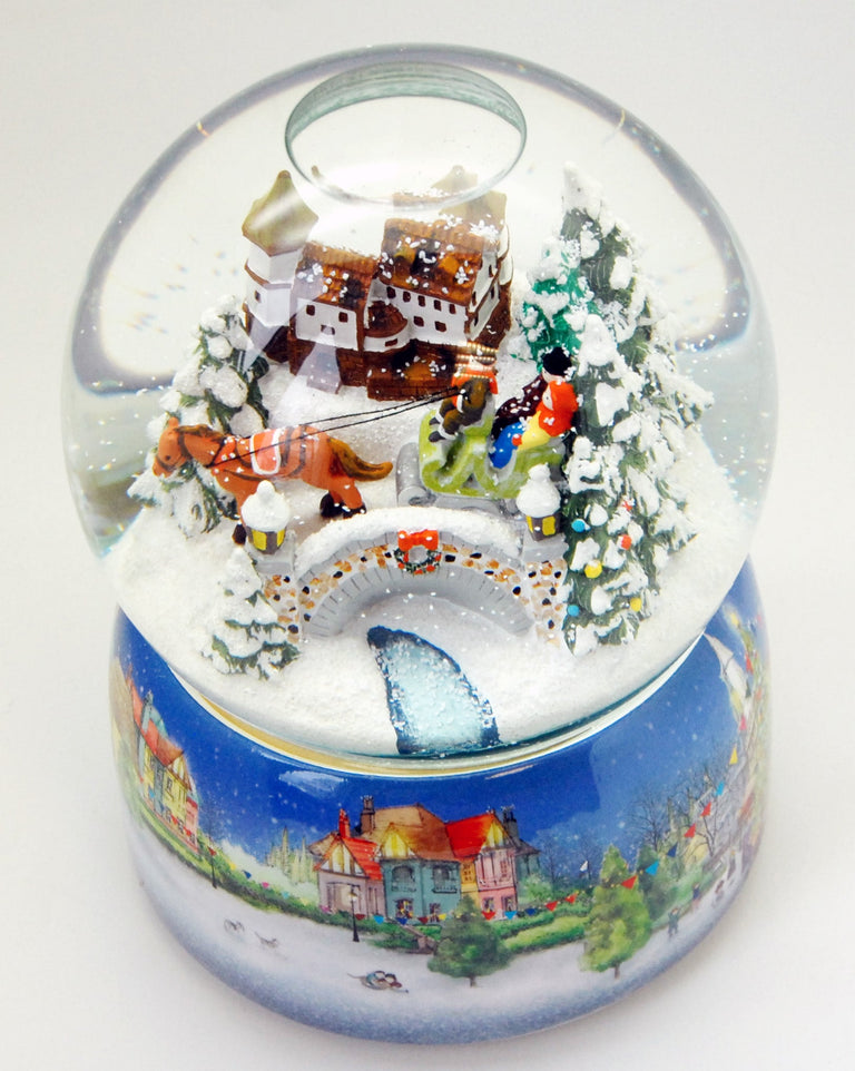 Mega Schneekugel Historische Kutschfahrt zum Weihnachtsmarkt mit Musikspieluhr Winter Wonderland- Luftblase - Schneekugelhaus