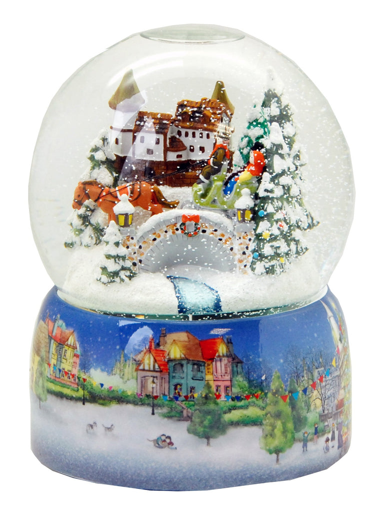Mega Schneekugel Historische Kutschfahrt zum Weihnachtsmarkt mit Musikspieluhr Winter Wonderland- Luftblase - Schneekugelhaus
