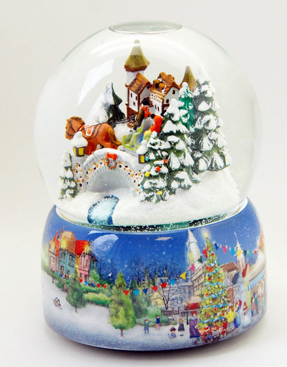Mega Schneekugel Historische Kutschfahrt zum Weihnachtsmarkt mit Musikspieluhr Winter Wonderland- Luftblase - Schneekugelhaus