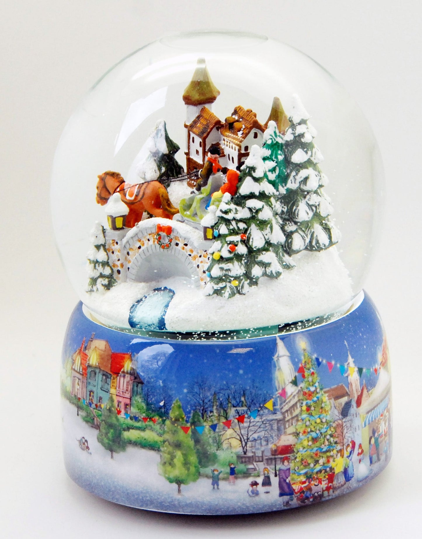 Mega Schneekugel Historische Kutschfahrt zum Weihnachtsmarkt - Musikspieluhr Winter Wonderland - Schneekugelhaus