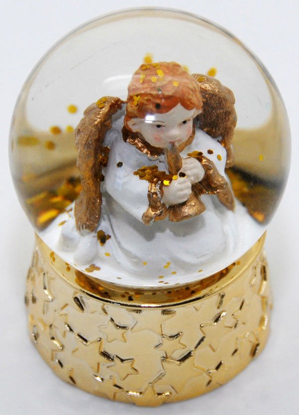 Mini-Schneekugel goldener Engel mit Flöte - Schneekugelhaus