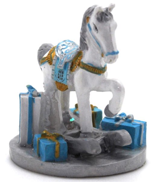 Modell für 3D-Schneekugel - Schaukelpferd mit Geschenken - türkis - Schneekugelhaus