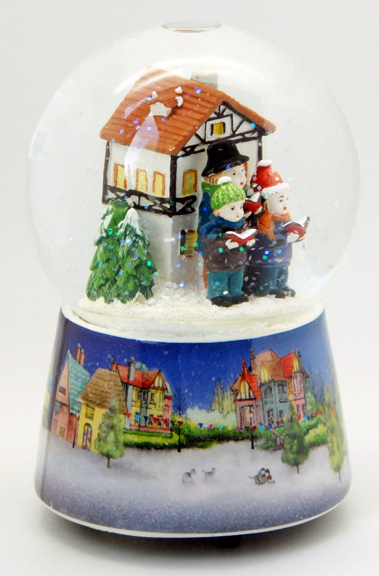 Nostalgie-Schneekugel Adventssinger auf Weihnachtsmarkt mit Musikspieluhr Stille Nacht Heilige Nacht - Luftblase - Schneekugelhaus