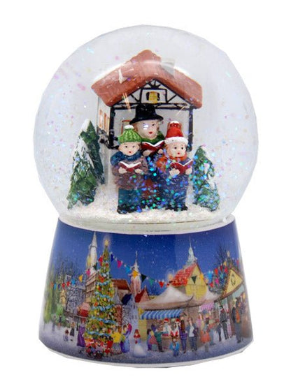 Nostalgie-Schneekugel Adventssinger auf Weihnachtsmarkt mit Musikspieluhr Stille Nacht Heilige Nacht - Luftblase - Schneekugelhaus