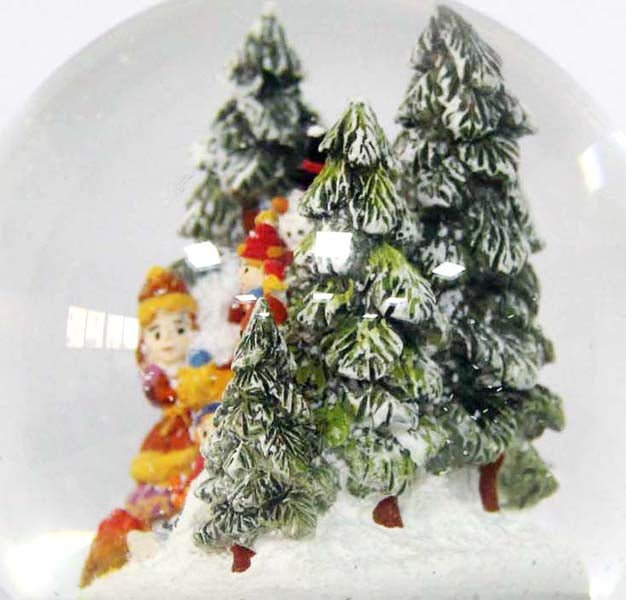 Nostalgie-Schneekugel mit Kindern und Schneemann mit Snowmotion, LED und Spieluhr - Schneekugelhaus