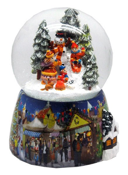 Nostalgie-Schneekugel mit Kindern und Schneemann mit Snowmotion, LED und Spieluhr - Schneekugelhaus