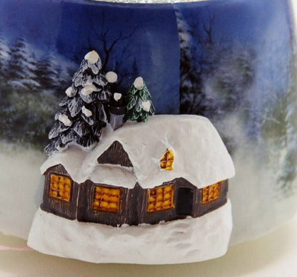 Nostalgie-Schneekugel mit Schneemann vor Hütte mit Snowmotion, LED und Spieluhr - Schneekugelhaus