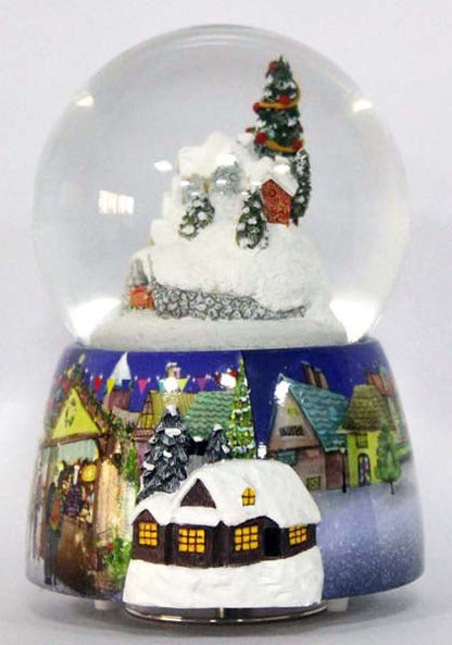 Nostalgie-Schneekugel mit Weihnachtsdorf mit Christbaum und Spieluhr Winter Wonderland - Schneekugelhaus