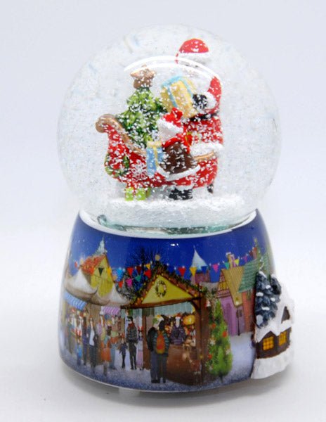 Nostalgie-Schneekugel mit Weihnachtsmann mit Schlitten mit Snowmotion, LED und Spieluhr - Schneekugelhaus