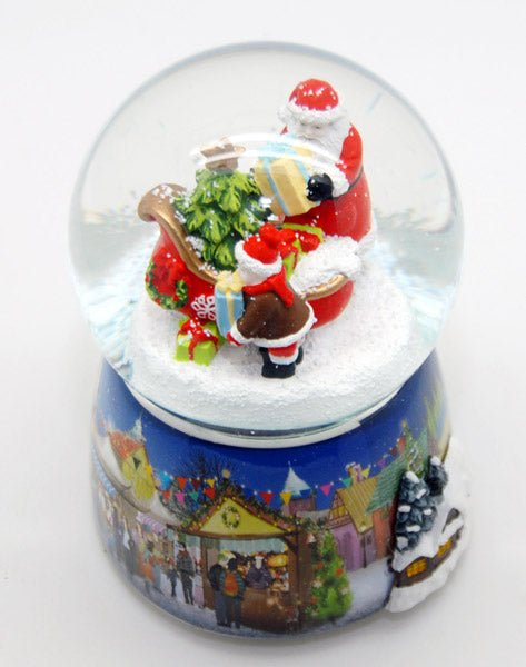Nostalgie-Schneekugel mit Weihnachtsmann mit Schlitten mit Snowmotion, LED und Spieluhr - Schneekugelhaus