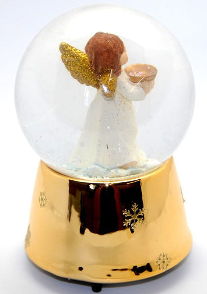 Schneekugel Engel beige mit Schale und Spieluhr - Schneekugelhaus