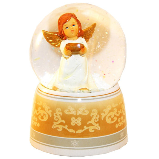 Schneekugel Engel beige/weiß mit Schale mit Spieluhr - Schneekugelhaus