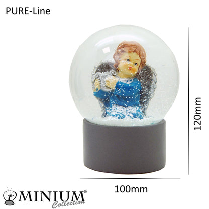 Schneekugel Engel blau mit Harfe auf Sockel grau rund "PURE-Line" 10 cm Durchmesser - Schneekugelhaus