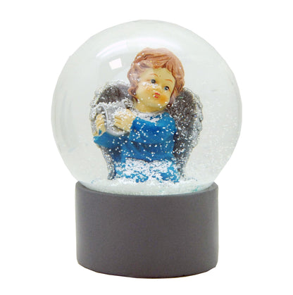 Schneekugel Engel blau mit Harfe auf Sockel grau rund "PURE-Line" 10 cm Durchmesser - Schneekugelhaus