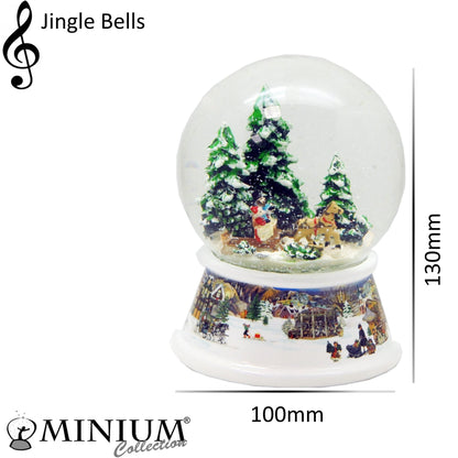 Schneekugel Kutschfahrt Weihnachtsbaum holen auf Sockel nostalgische Häuserlandschaft mit Spieluhr 10 cm Durchmesser - Schneekugelhaus
