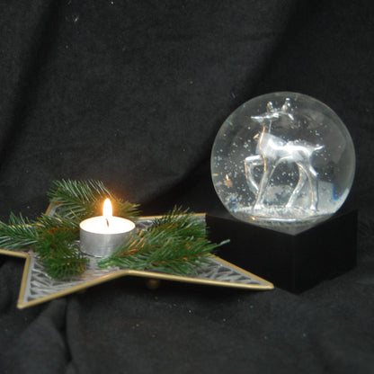 Schneekugel Reh silber auf Sockel schwarz eckig "PURE-Line" 10 cm Durchmesser - Schneekugelhaus