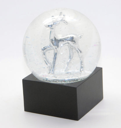 Schneekugel Reh silber auf Sockel schwarz eckig "PURE-Line" 10 cm Durchmesser - Schneekugelhaus