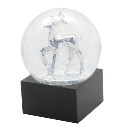 Schneekugel Reh silber auf Sockel schwarz eckig "PURE-Line" 10 cm Durchmesser - Schneekugelhaus