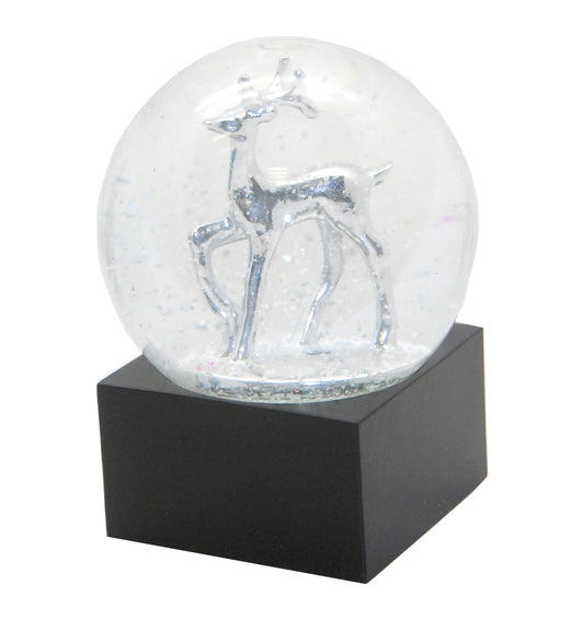 Schneekugel Reh silber auf Sockel schwarz eckig "PURE-Line" 10 cm Durchmesser - Schneekugelhaus