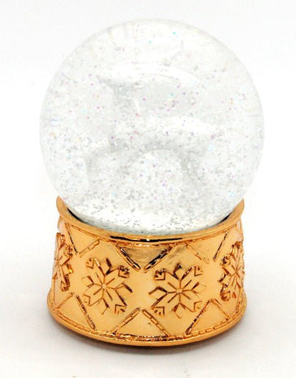Schneekugel Reh weiß mit kupfergold-Sockel Schneeflocke mit Spieluhr - Schneekugelhaus