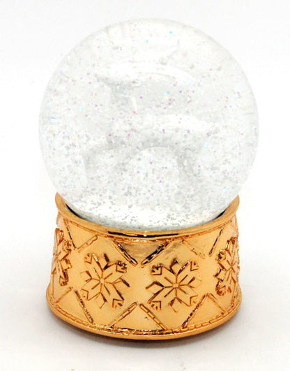 Schneekugel Reh weiß mit kupfergold-Sockel Schneeflocke mit Spieluhr - Luftblase - Schneekugelhaus