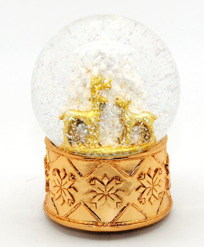 Schneekugel Rehe mit Baum mit kupfergold-Sockel Schneeflocke mit Spieluhr - Schneekugelhaus