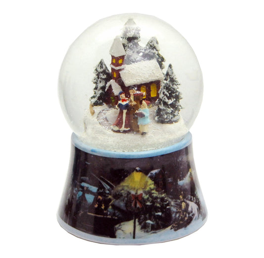 Schneekugel Romantischer Winterspaziergang auf Sockel nostalgischer Weihnachtsmarkt mit Spieluhr - Schneekugelhaus