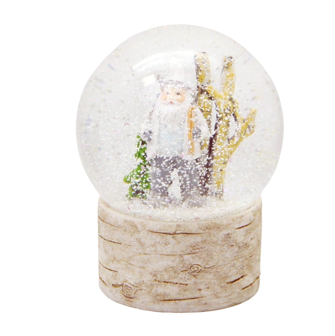 Schneekugel Santa weiß im Winterwald auf Holzsockel "Country-Line" 10 cm Durchmesser - Schneekugelhaus