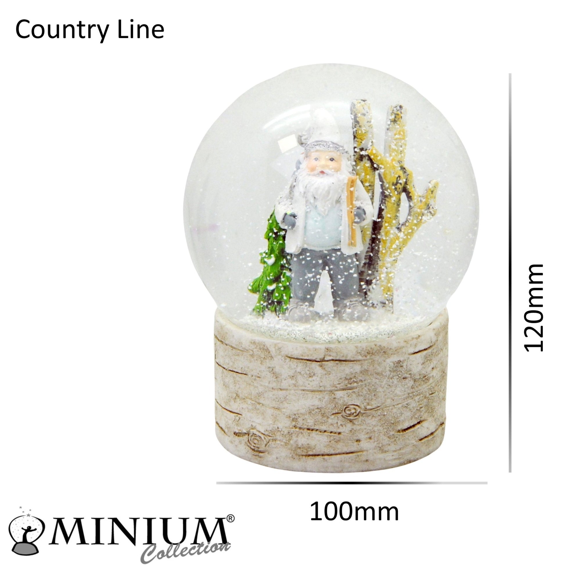 Schneekugel Santa weiß im Winterwald auf Holzsockel "Country-Line" 10 cm Durchmesser - Schneekugelhaus