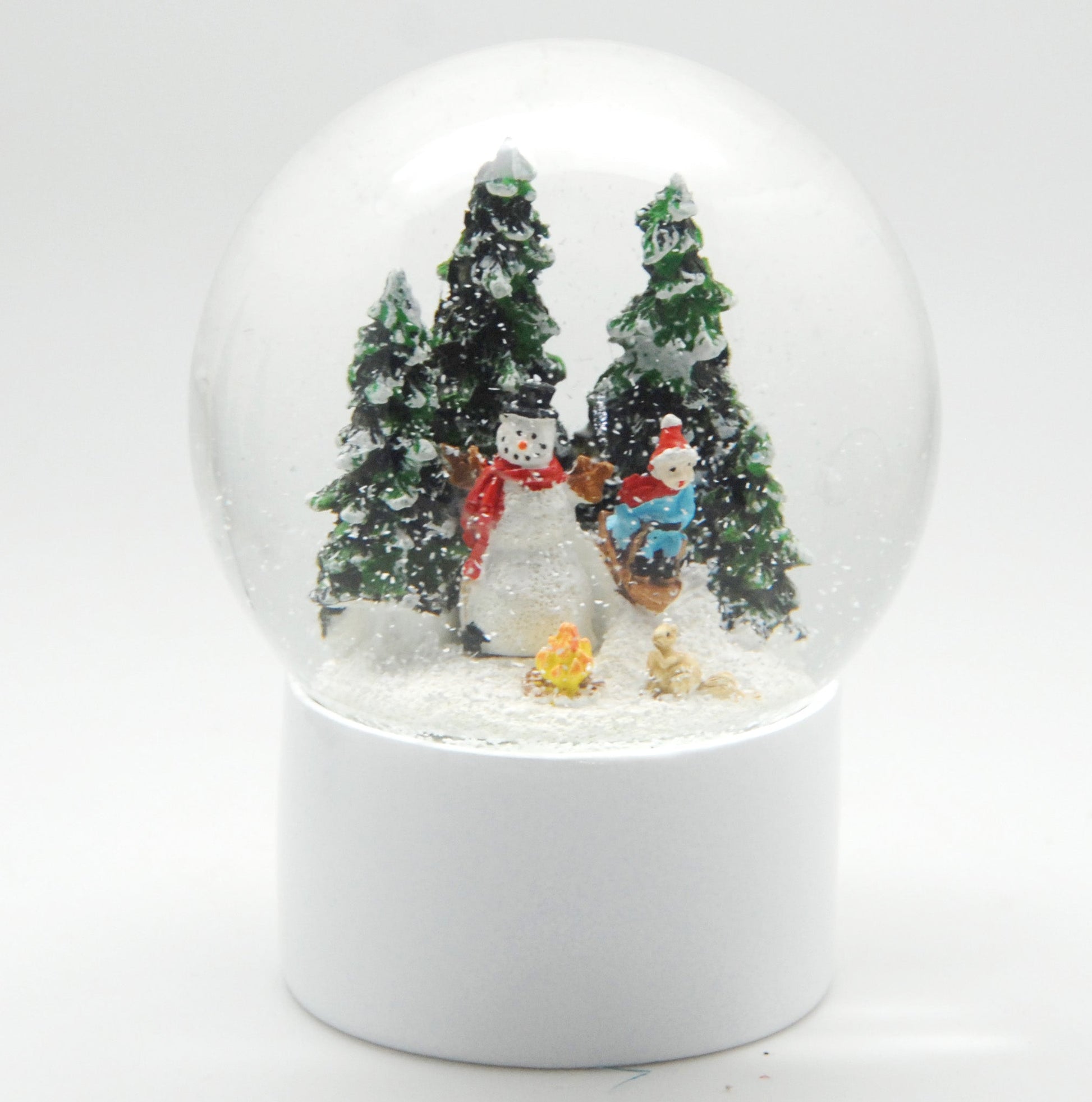 Schneekugel Schneemann auf Sockel weiß rund "PURE-Line" 10 cm Durchmesser - Schneekugelhaus