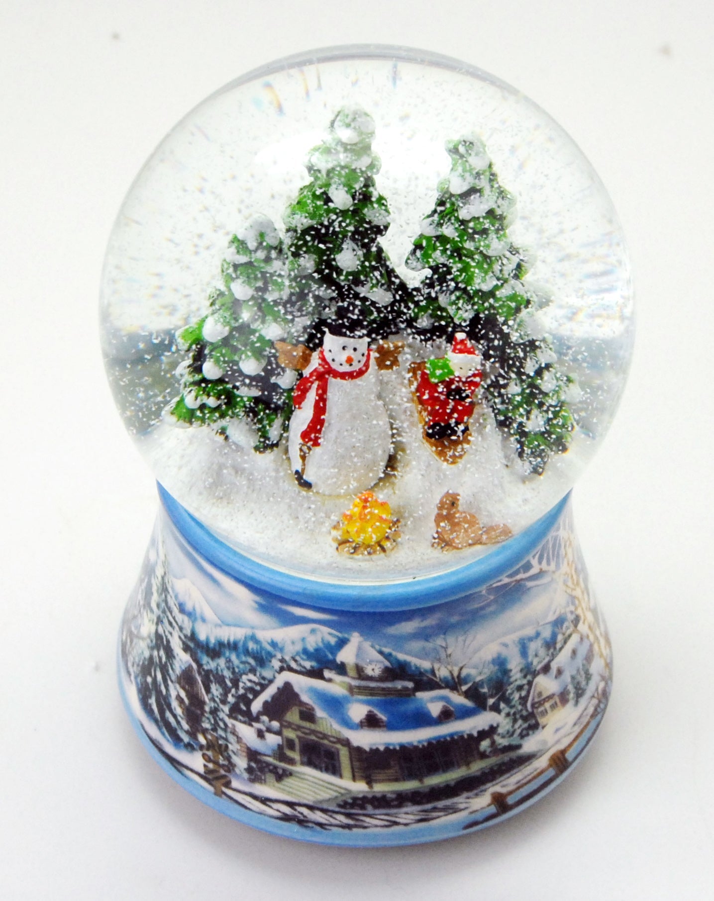 Schneekugel Schneemann mit Kind auf Schlitten mit Spieluhr 10 cm Durchmesser - Schneekugelhaus