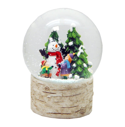 Schneekugel Schneemann mit Kindern auf Holzsockel "Country-Line" 10 cm Durchmesser - Schneekugelhaus
