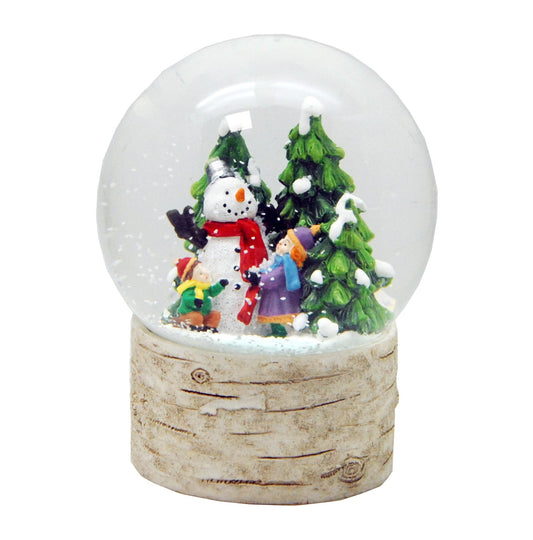 Schneekugel Schneemann mit Kindern auf Holzsockel "Country-Line" 10 cm Durchmesser - Schneekugelhaus