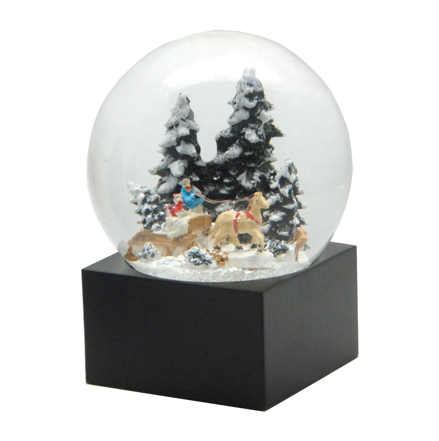 Schneekugel Weihnachts-Schlittenfahrt auf Sockel schwarz eckig "PURE-Line" 10 cm Durchmesser - Schneekugelhaus