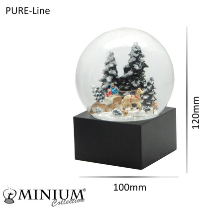 Schneekugel Weihnachts-Schlittenfahrt auf Sockel schwarz eckig "PURE-Line" 10 cm Durchmesser - Schneekugelhaus