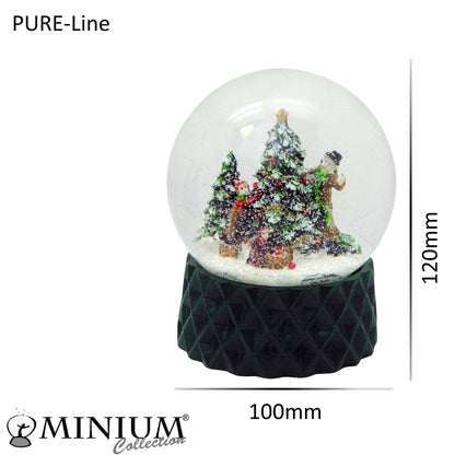 Schneekugel Weihnachtsbaum schmücken auf Sockel dunkelgrün kubisch "PURE-Line" 10 cm Durchmesser - Schneekugelhaus